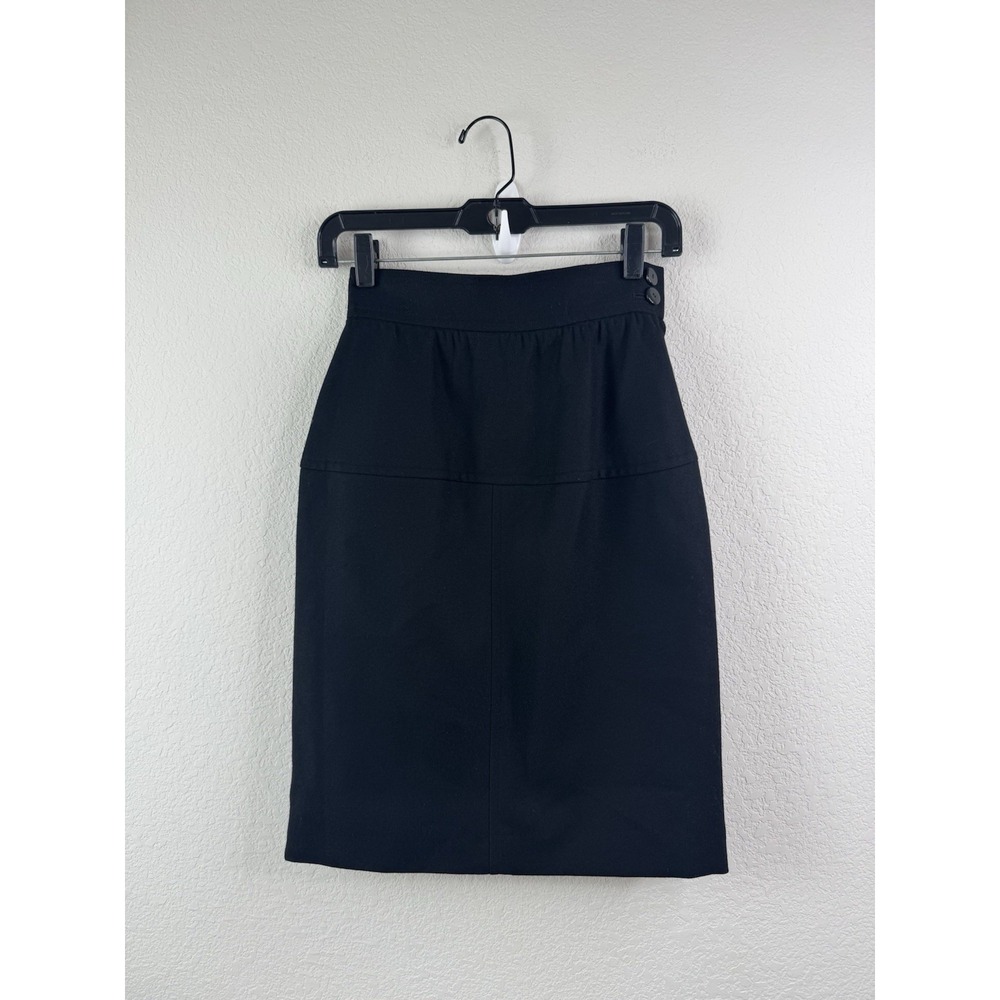 Yves Saint‎ Laurent YSL 100% Wool Pencil Skirt Black High Waist 38 US 4 Vtg 80s - Picture 4 of 10